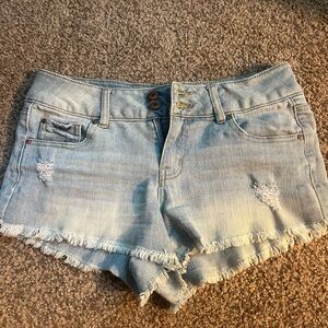 Refuge Light Wash Jean Shorts with Frayed Hem